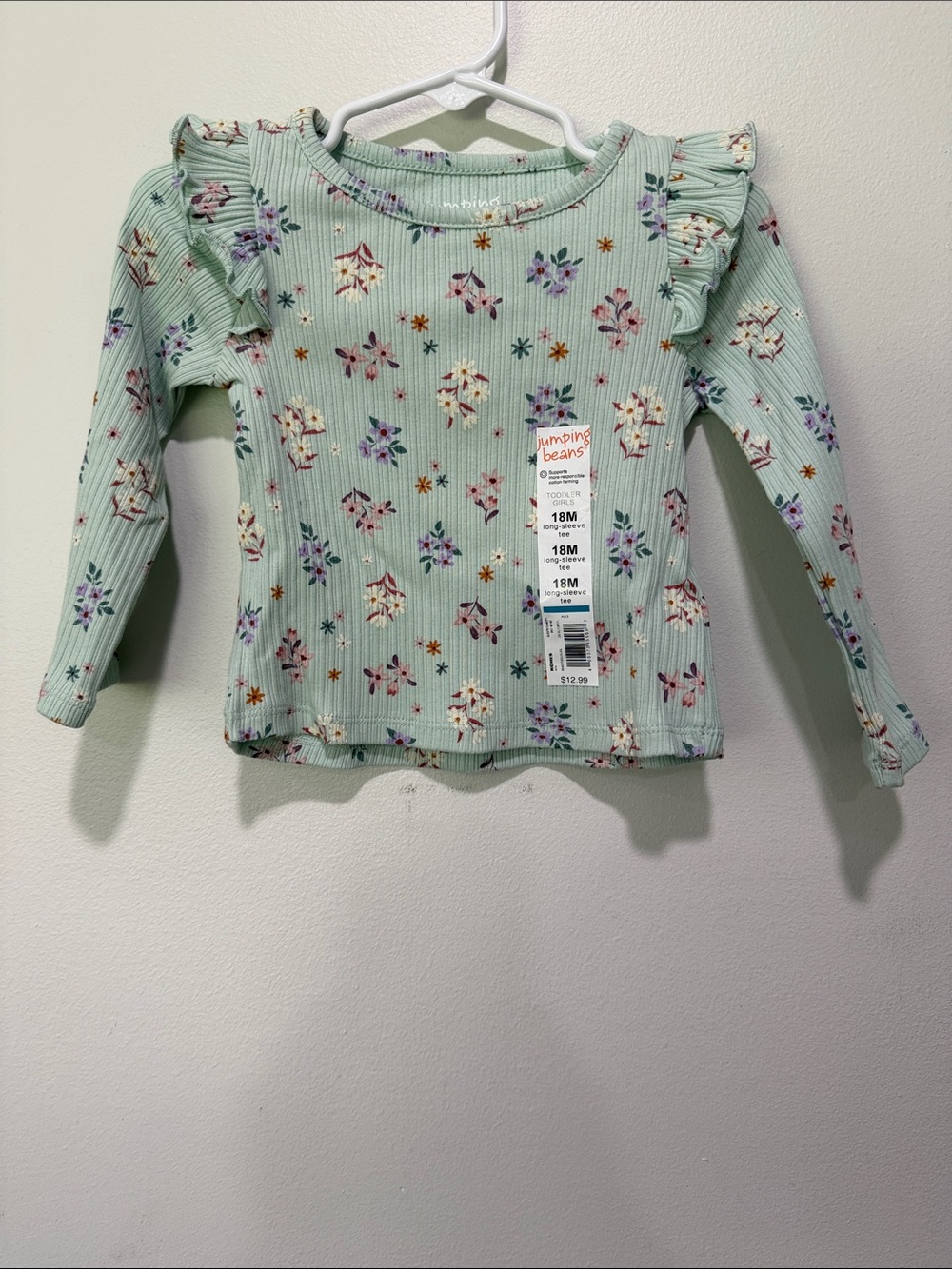 jumping beans Mint Floral Ruffle Long Sleeve Top